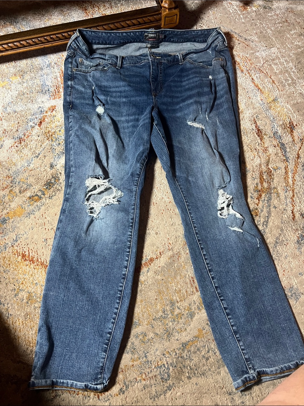torrid Distressed Straight Leg Jeans - Dark Blue